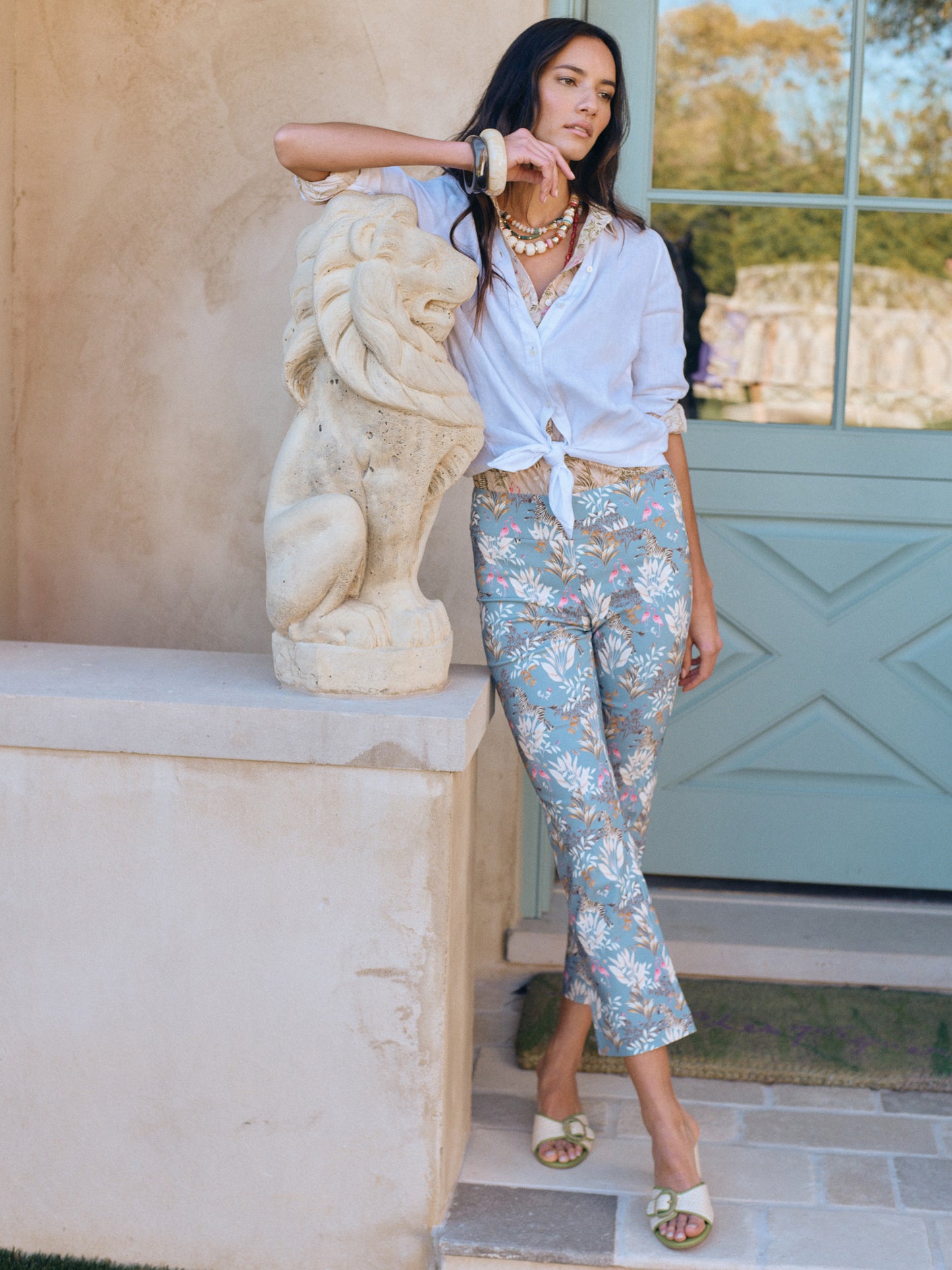 J.McLaughlin ivy pants in blue/multi made with amelia cloth.
