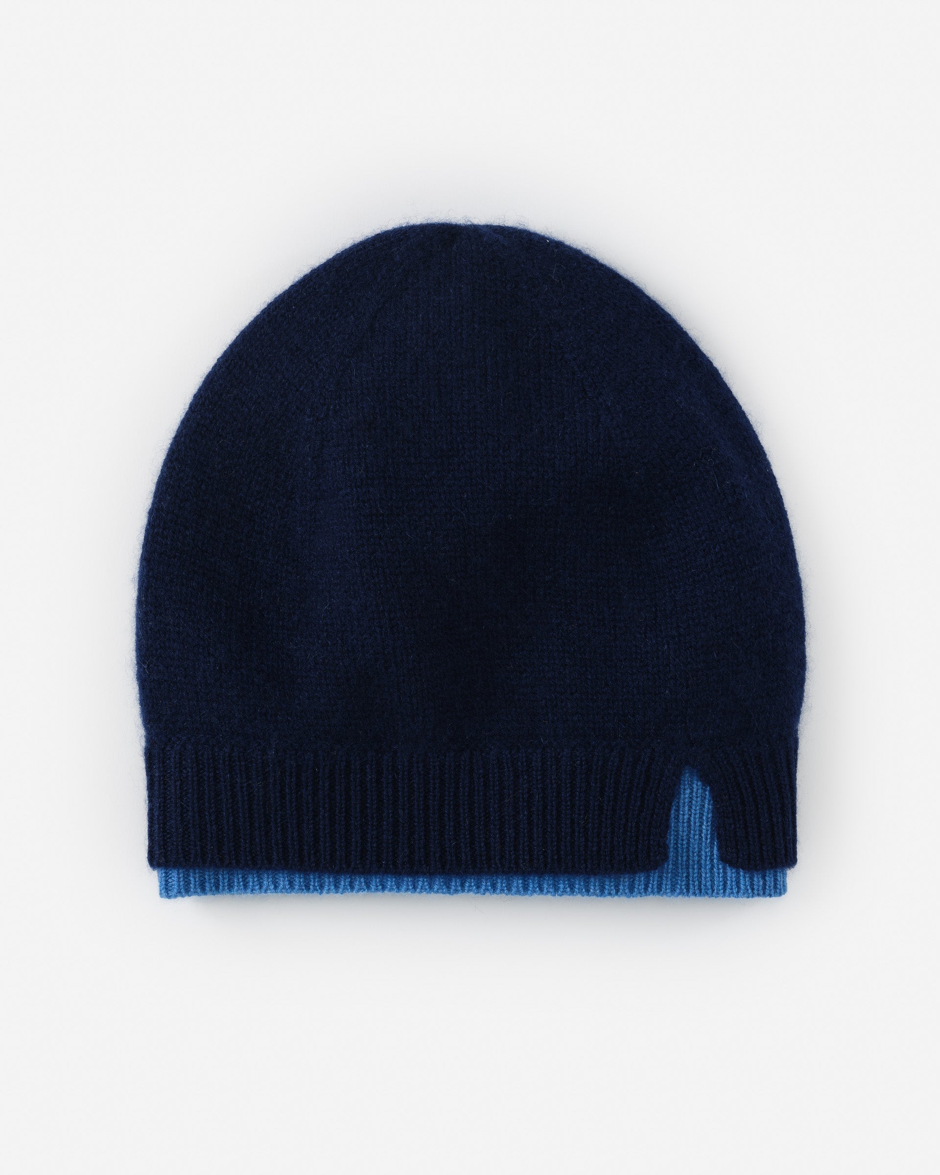 J.McLaughlin Frost beanie in navy/light blue made with cashmere.