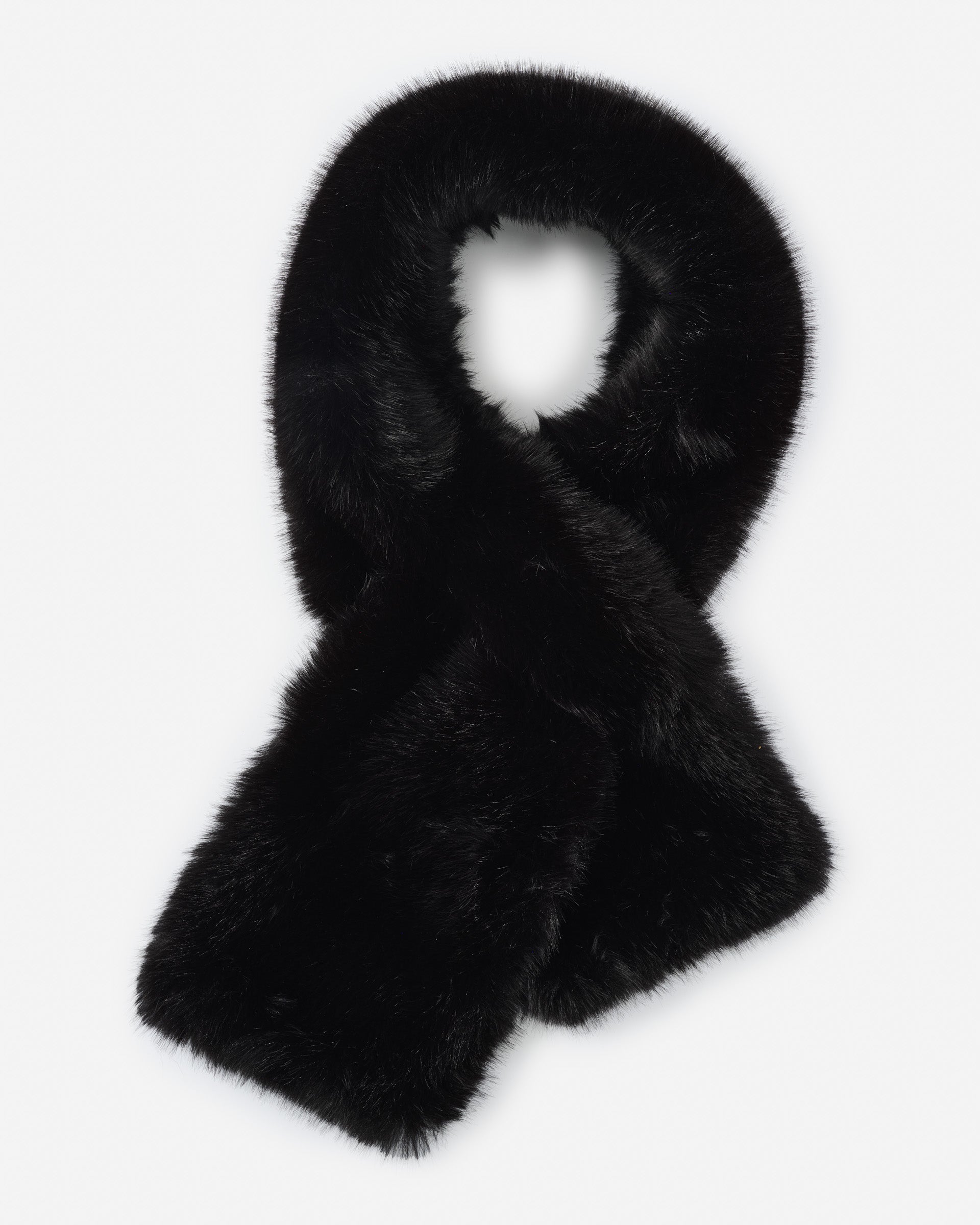 J.McLaughlin Tacey scarf in black made with faux fur. 