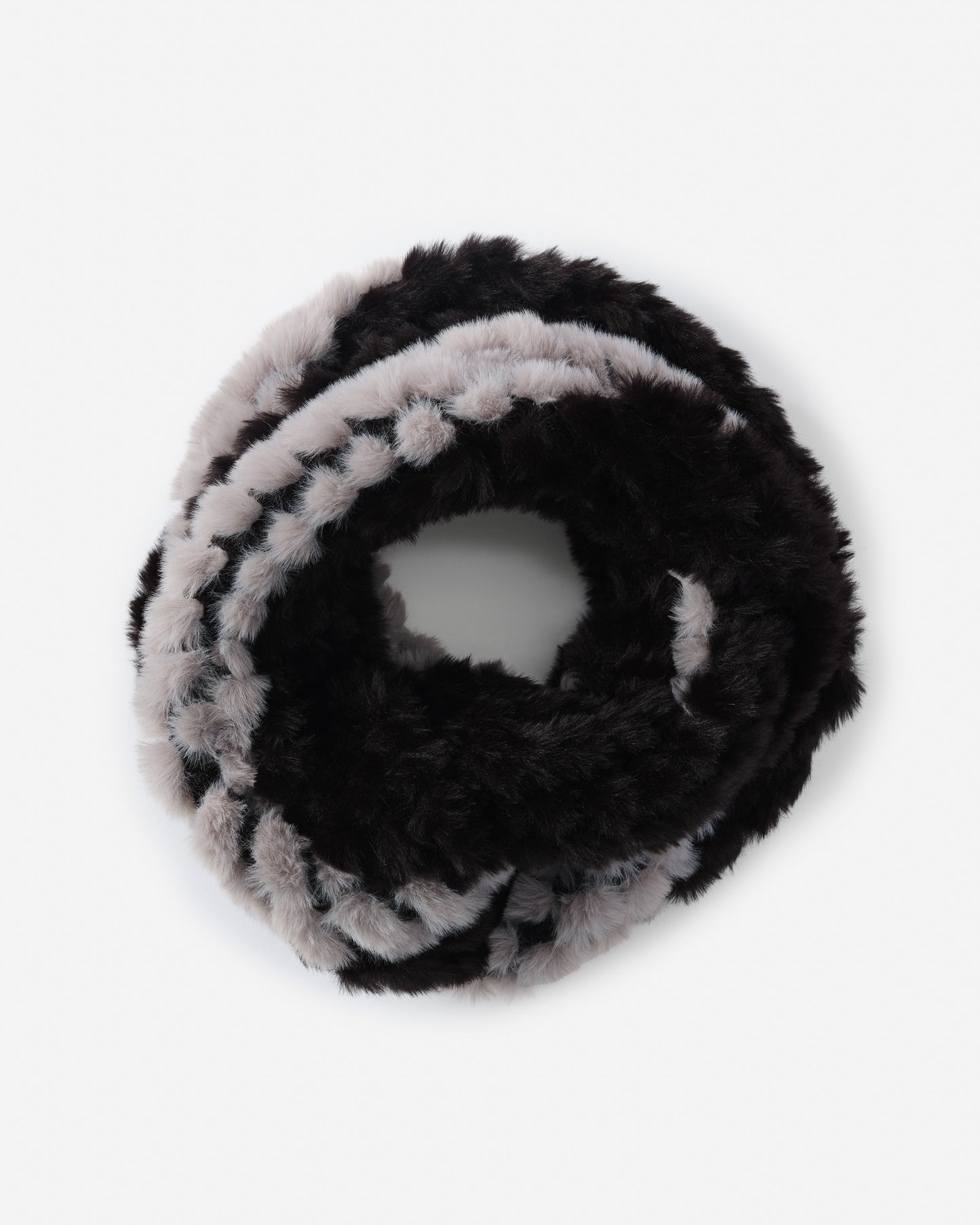 J.McLaughlin Bormio neckwarmer in black/grey made with faux fur.