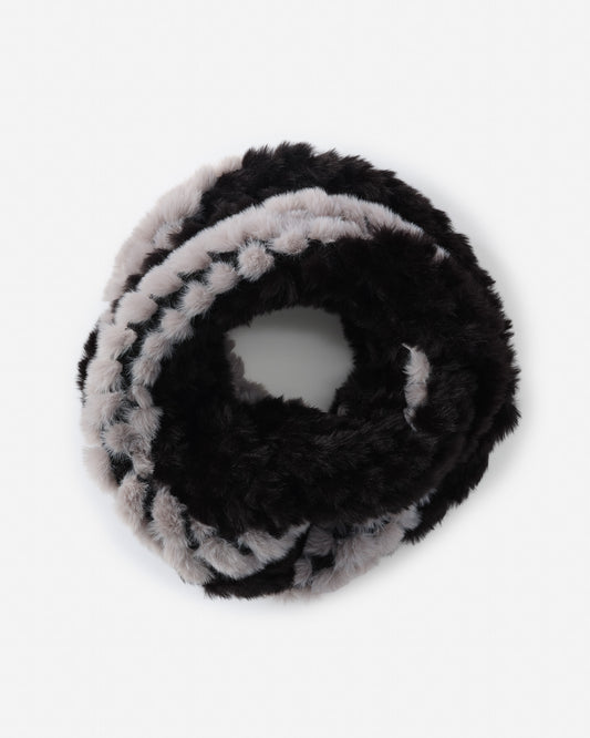 J.McLaughlin Bormio neckwarmer in black/grey made with faux fur.