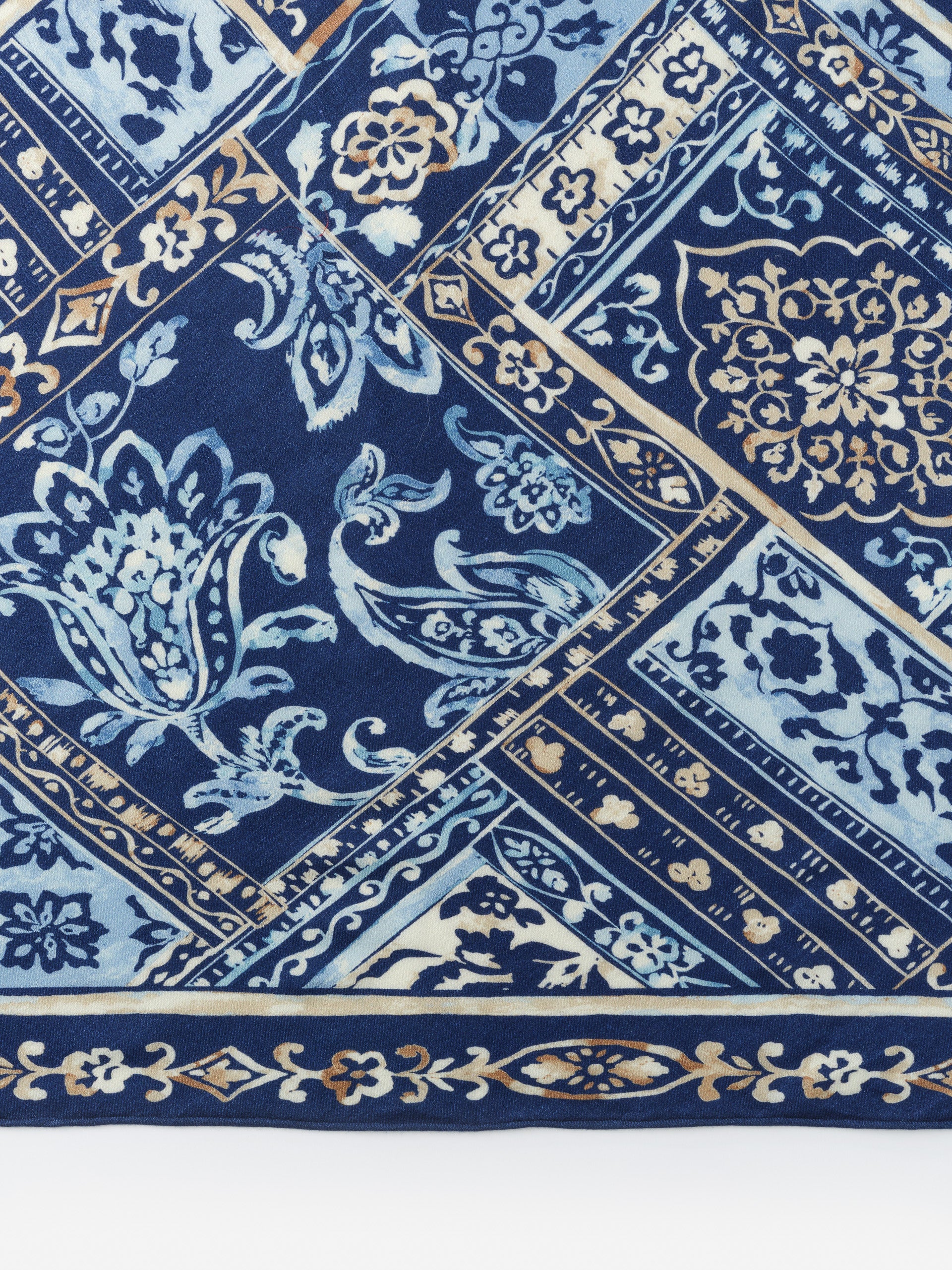 J.McLaughlin Sarita scarf in blue/tan made with cashmere and silk.