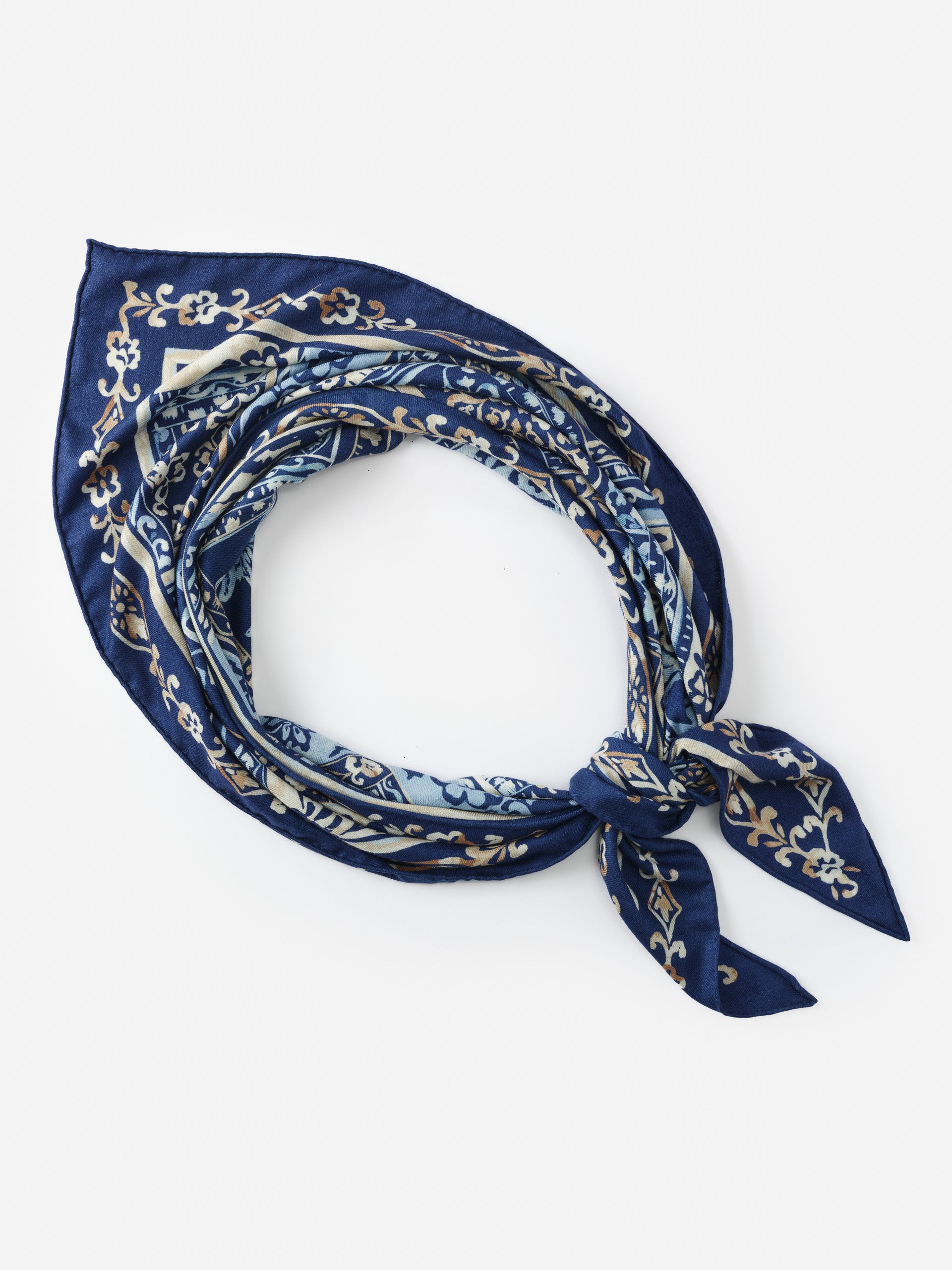 J.McLaughlin Sarita scarf in blue/tan made with cashmere and silk.