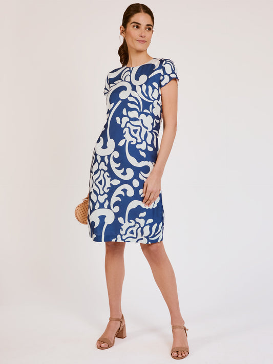 J.McLaughlin Nicoletta dress in navy/white made with viscose/silk.