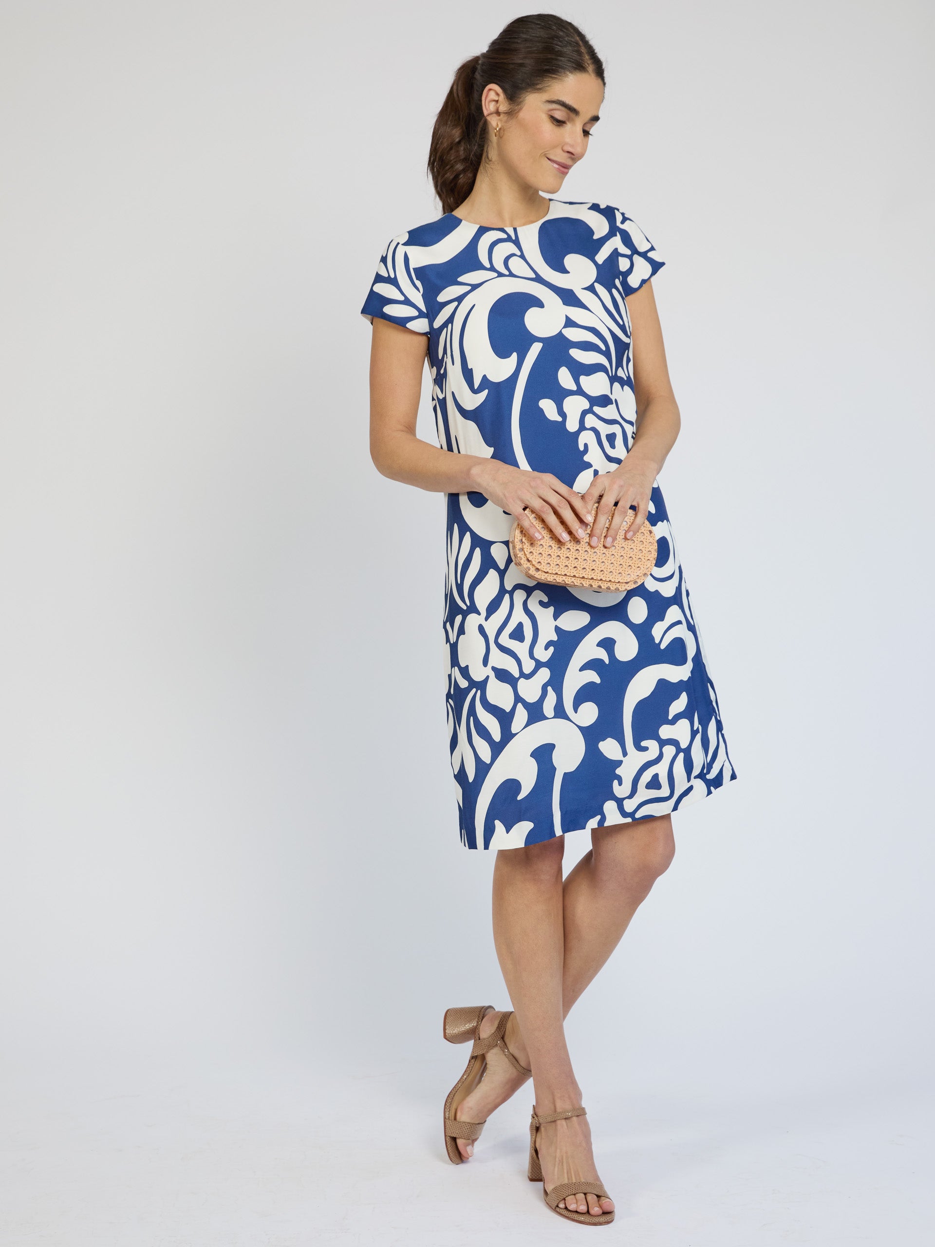 J.McLaughlin Nicoletta dress in navy/white made with viscose/silk.