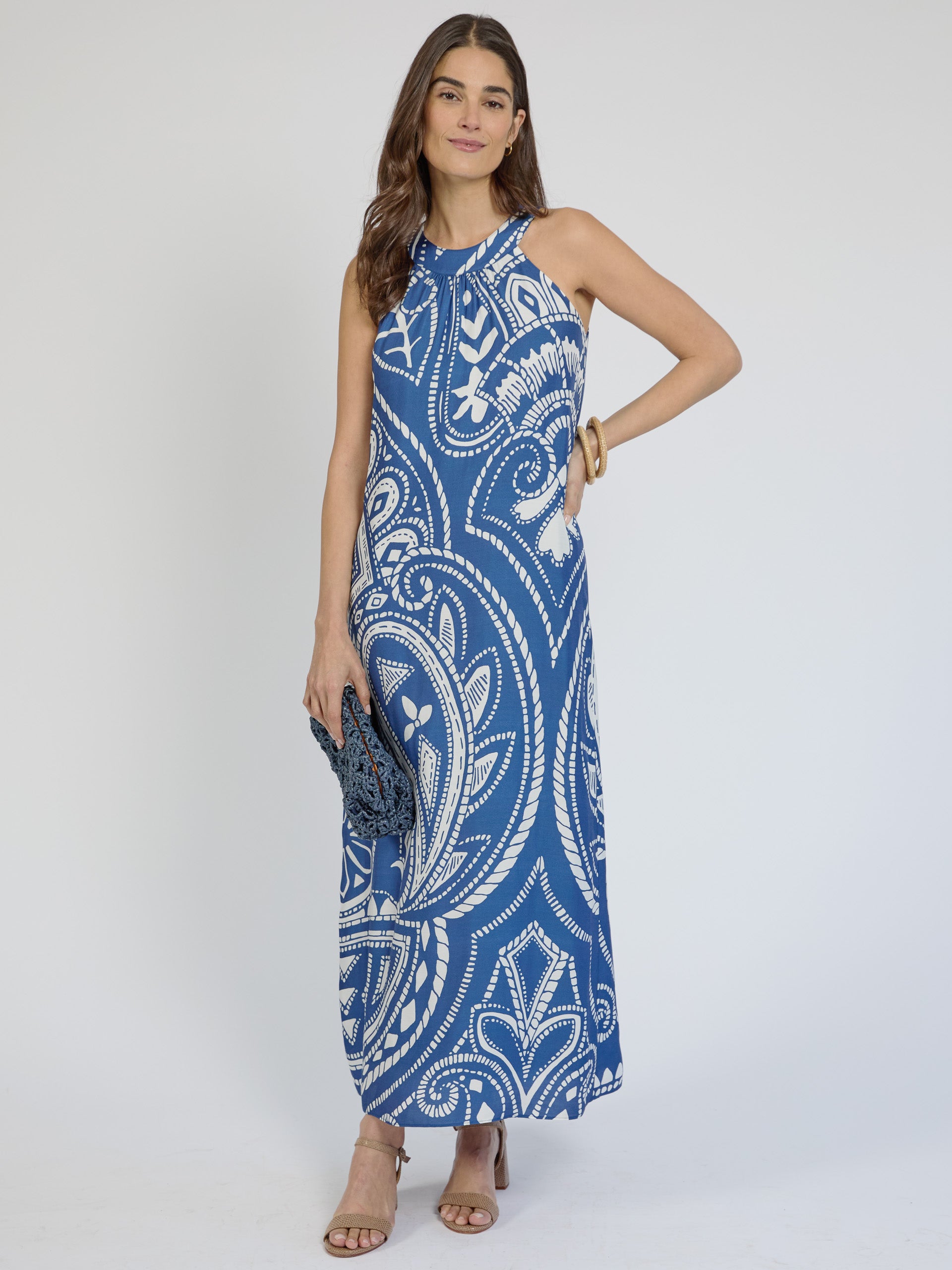 J.McLaughlin Leda dress in navy/white made with viscose/silk.