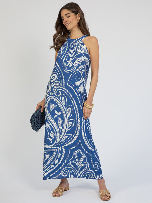 J.McLaughlin Leda dress in navy/white made with viscose/silk.