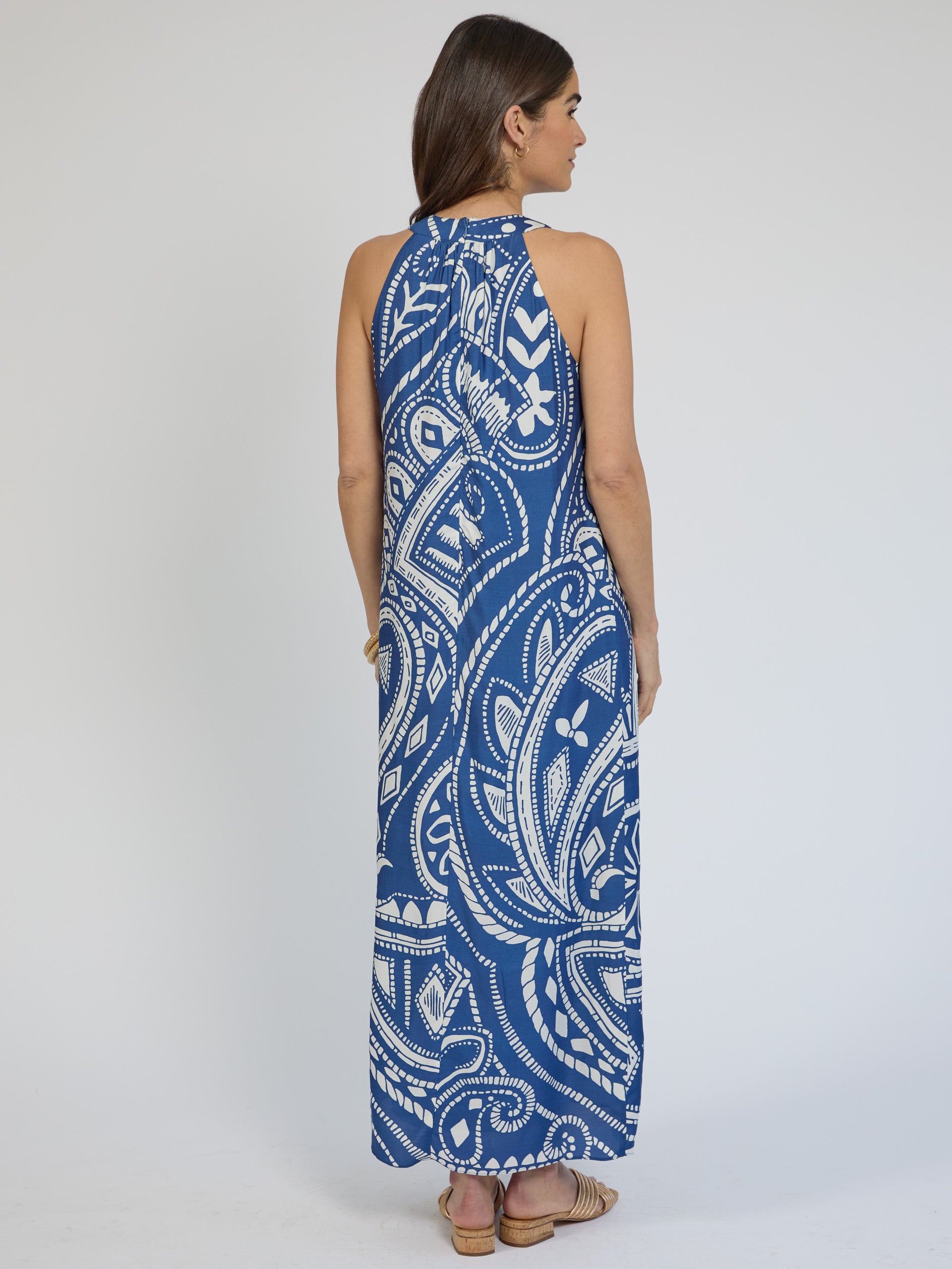 J.McLaughlin Leda dress in navy/white made with viscose/silk.