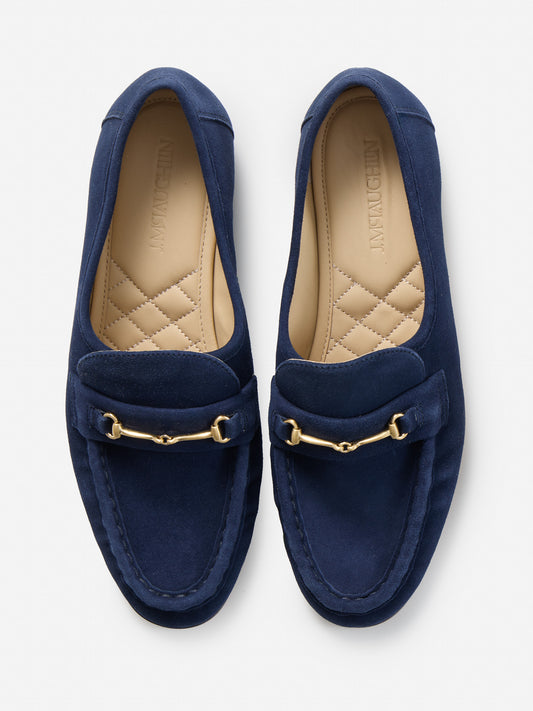 J.McLaughlin Melanie loafer in baltic navy made with suede. 
