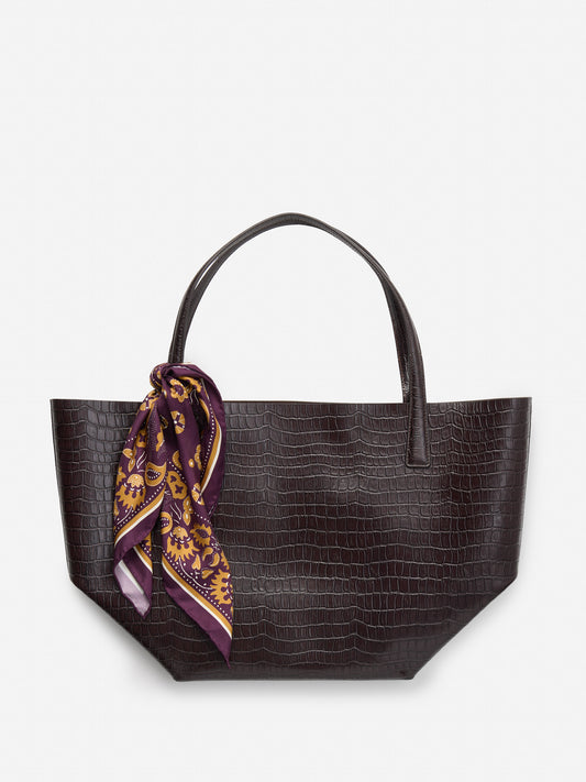 J.McLaughlin Vika tote in dark brown made with crocodile. 