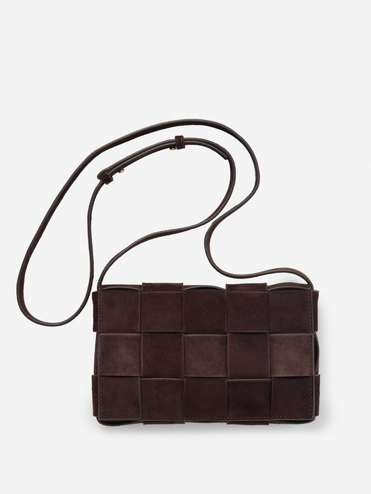J.McLaughlin Una crossbody in dark brown made with suede.