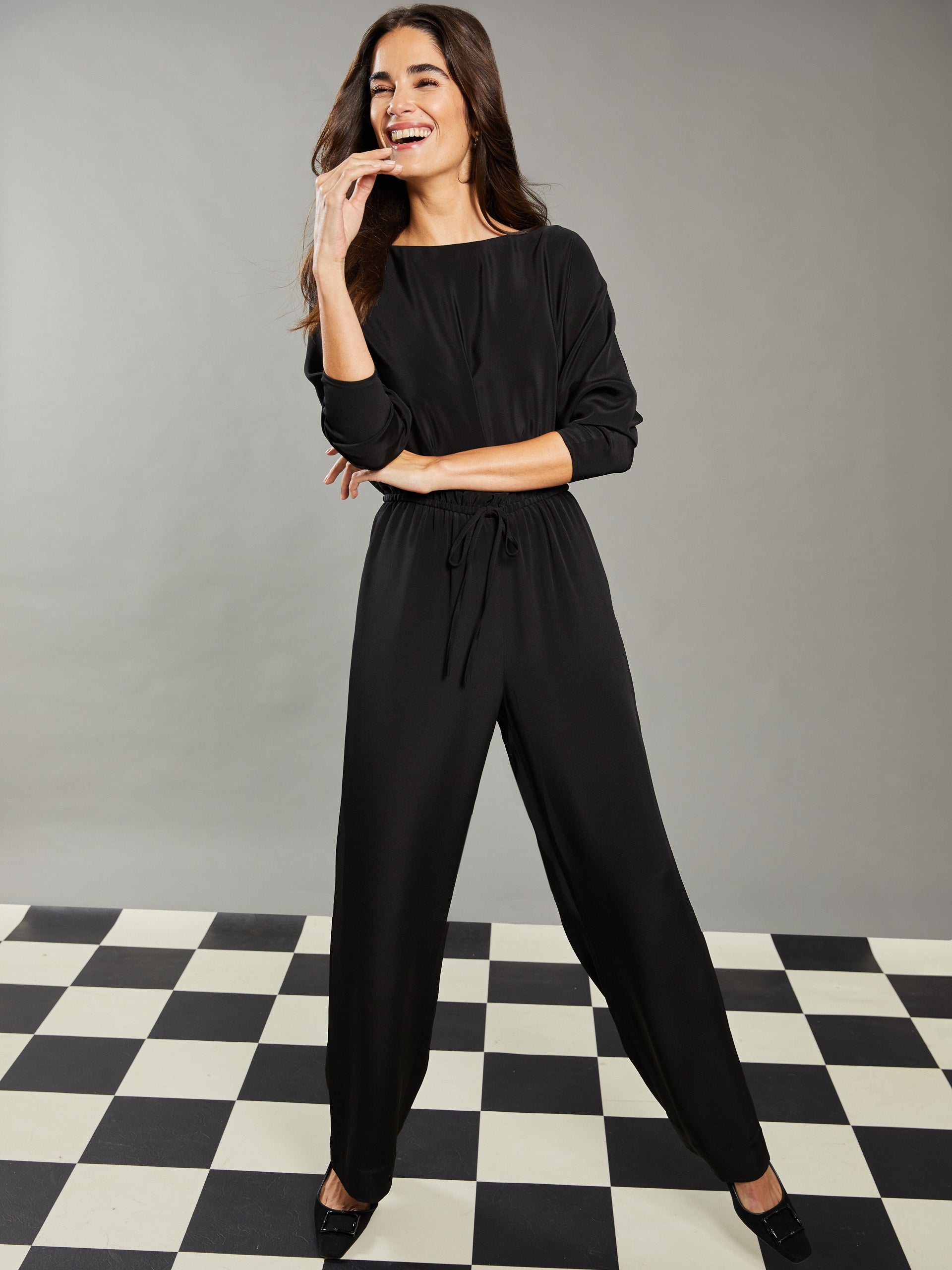 J.McLaughlin Bacall jumpsuit in black made with silk.