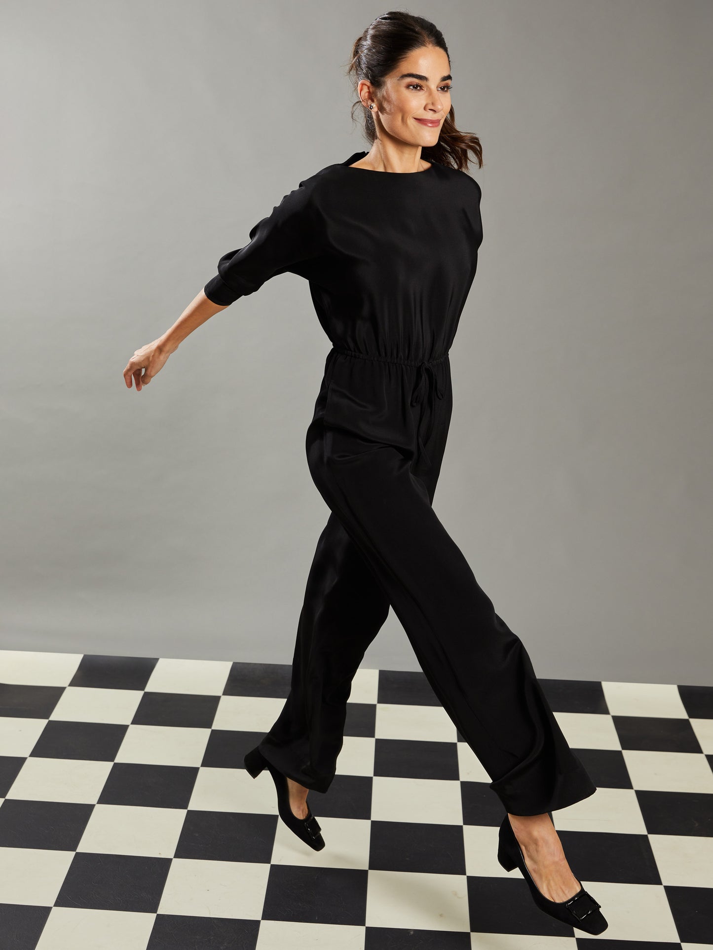 J.McLaughlin Bacall jumpsuit in black made with silk.