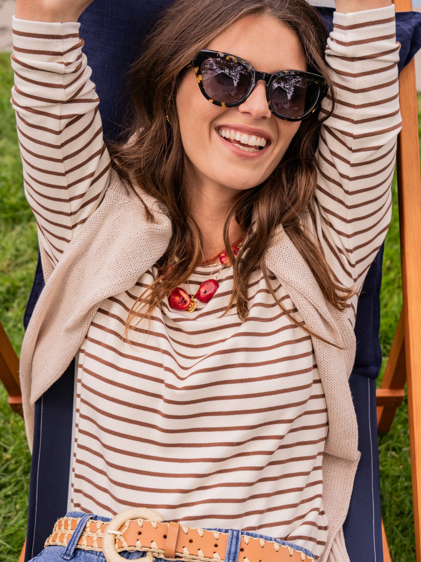 J.McLaughlin Sinclair Tee in brown/cream made with cotton. 