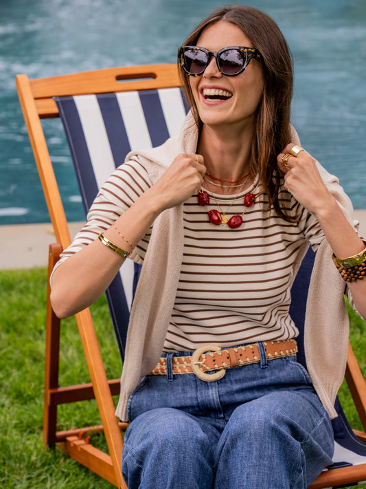 J.McLaughlin Sinclair Tee in brown/cream made with cotton. 