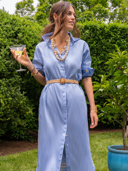 J.McLaughlin Quince dress in sky/white made with cotton. 