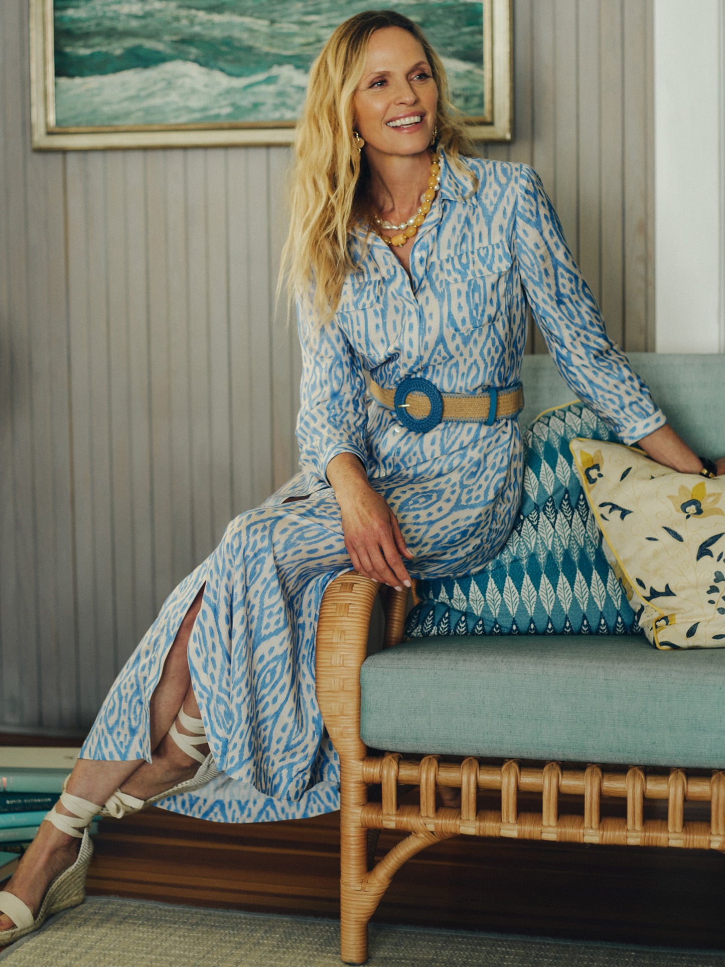 Freda Silk Blend Dress in Seagrass Ikat