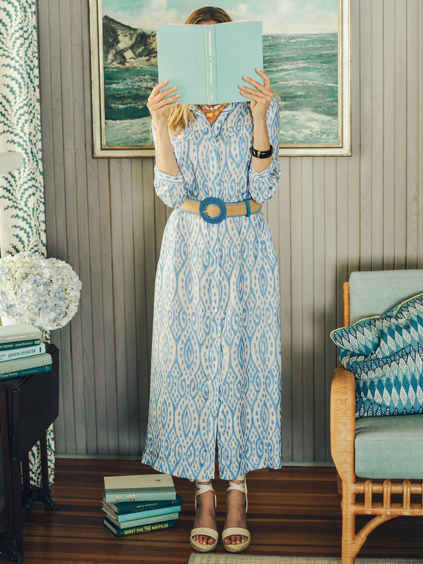 Freda Silk Blend Dress in Seagrass Ikat