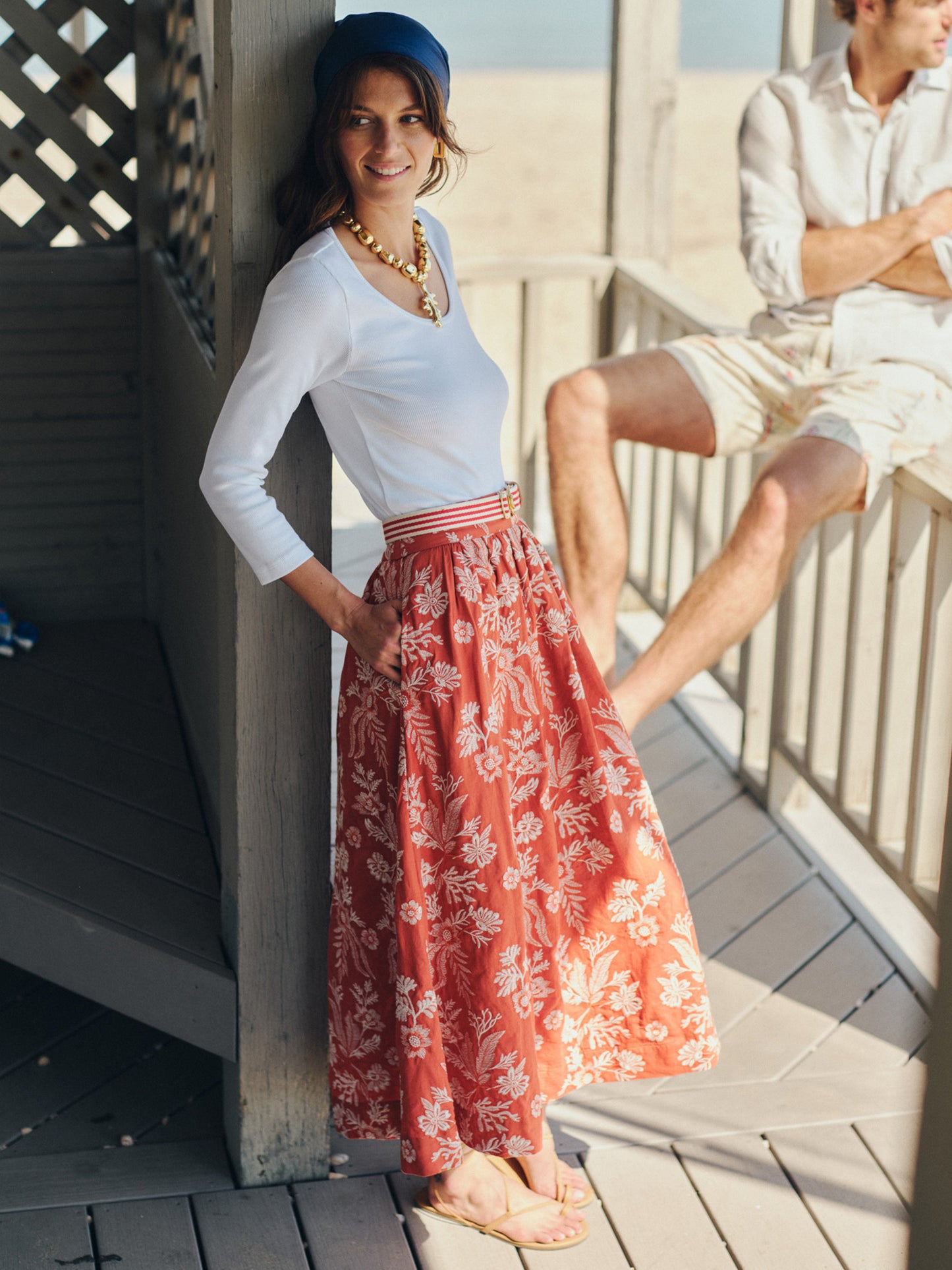 Winnie Linen Blend Skirt in Embroidery