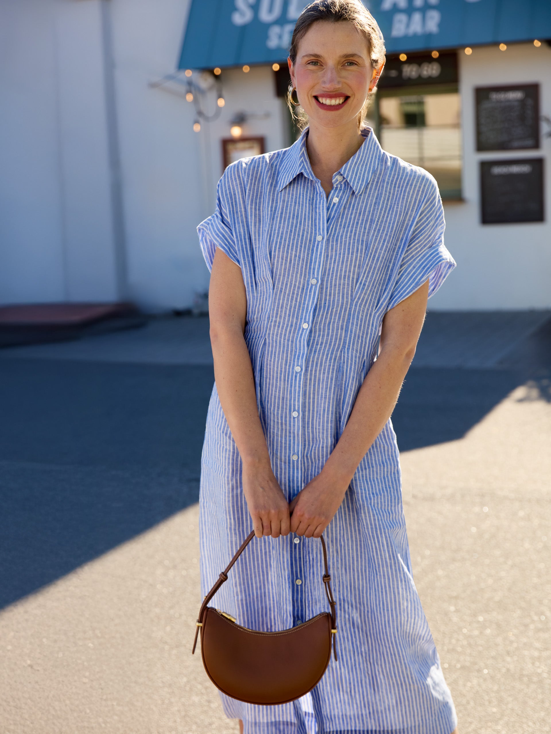 J.McLaughlin Ondine dress in blue/white made with linen. 