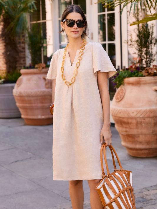 J.McLaughlin Cordelia dress in tan made with linen.