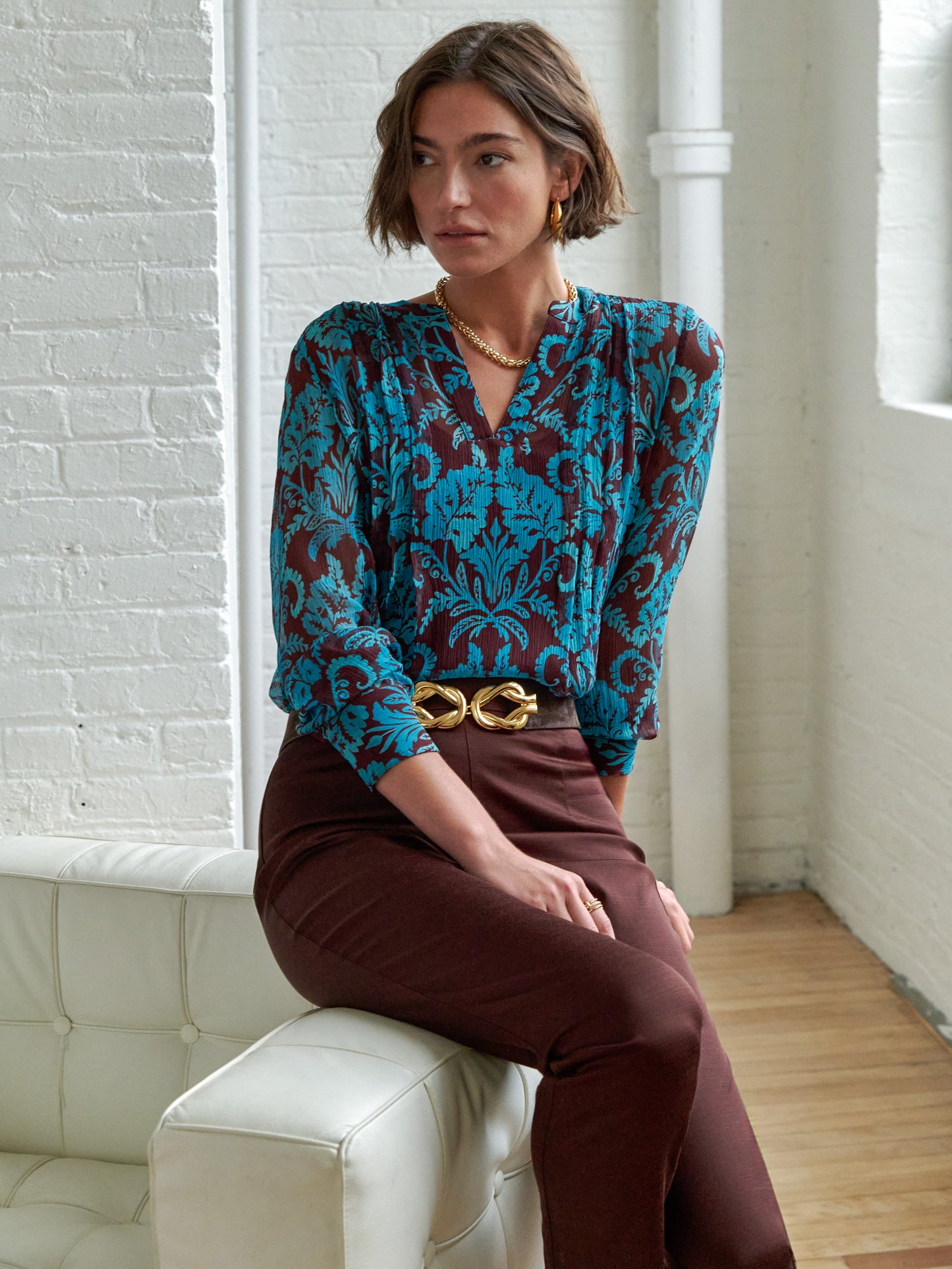 Katherine Silk Chiffon Blouse in Windsor Vine