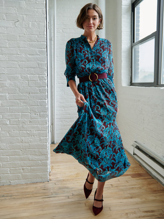 Hannah Silk Chiffon Dress in Windsor Vine