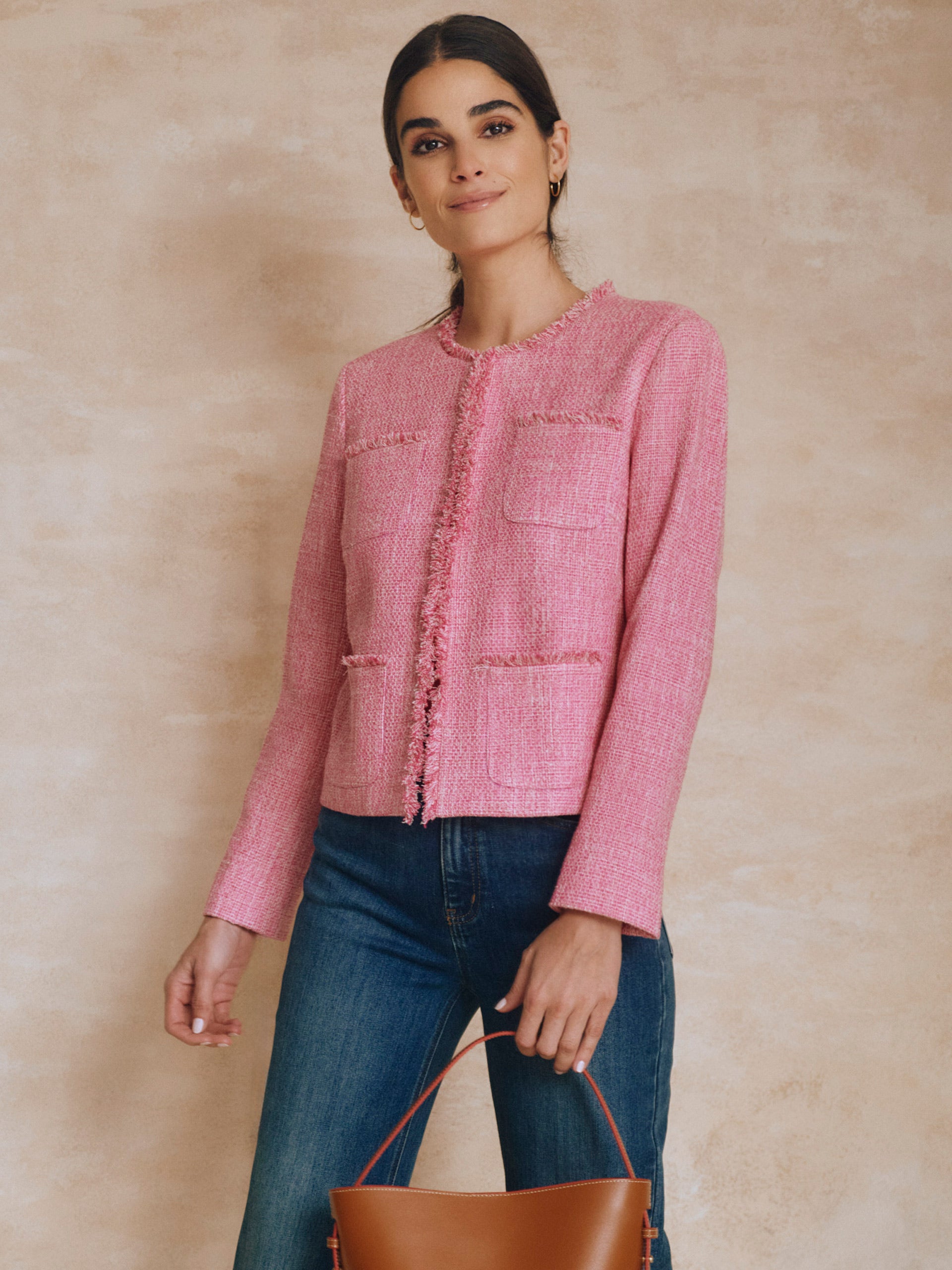 J.McLaughlin Martha jacket in garden pink made with cotton/acrylic/polyester/spandex.