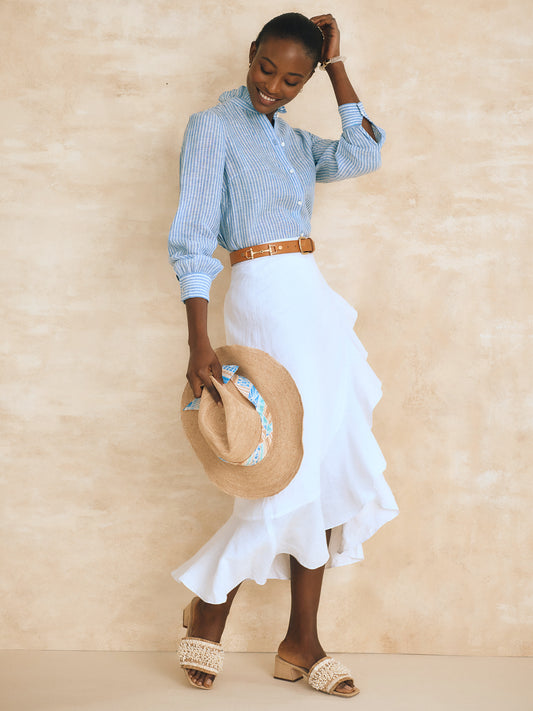 J.McLaughlin Zia skirt in white made with linen. 