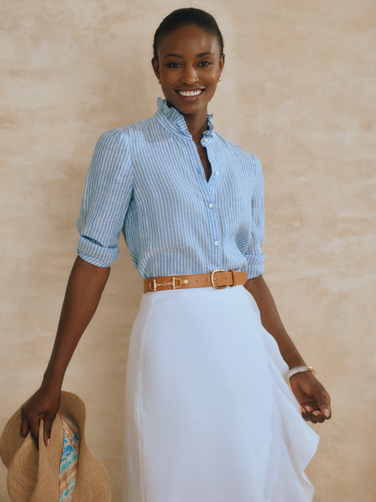 J.McLaughlin Julian top in mid blue/white made with linen.