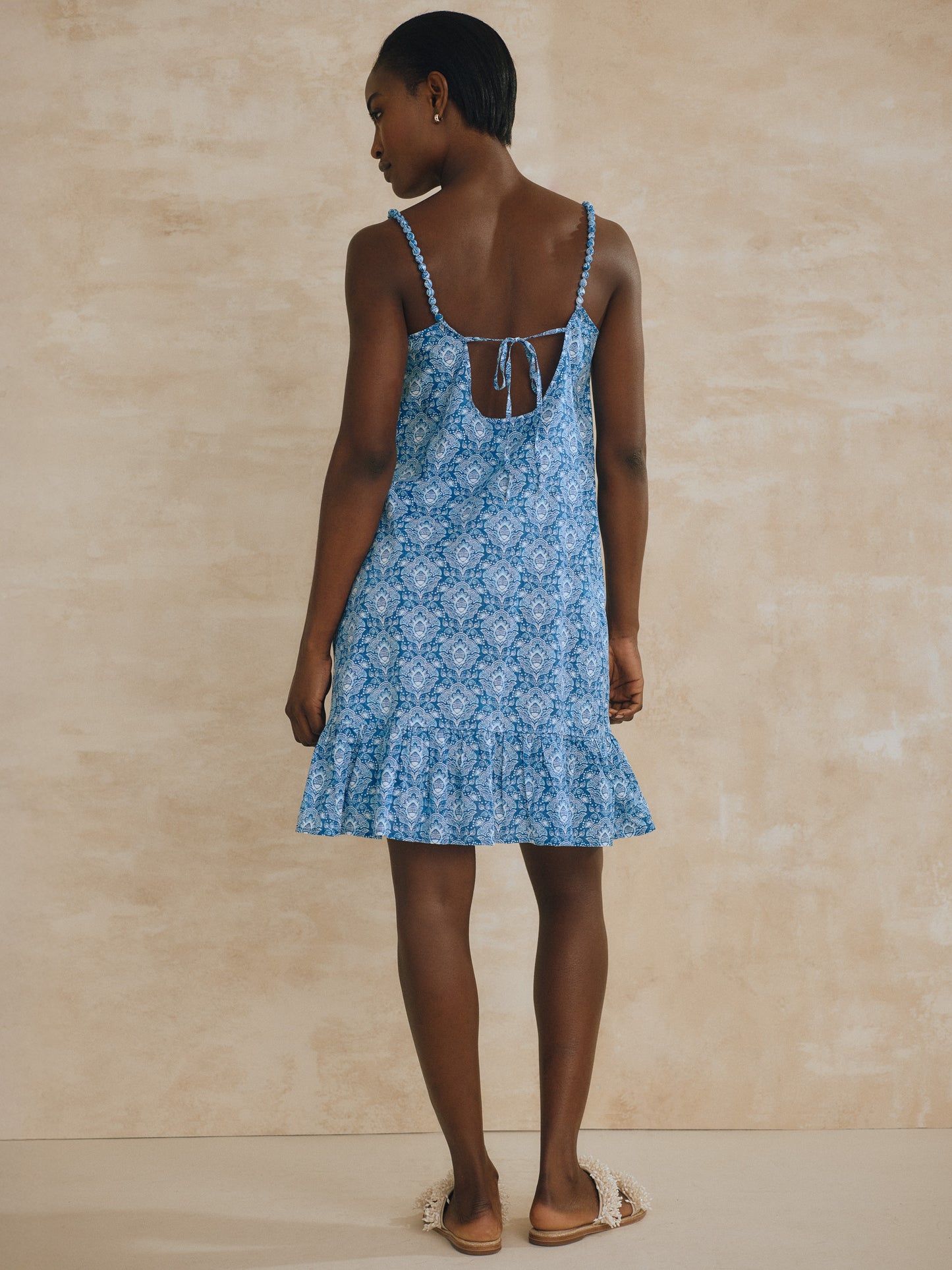 J.McLaughlin Cova dress in navy/light blue/white made with cotton. 