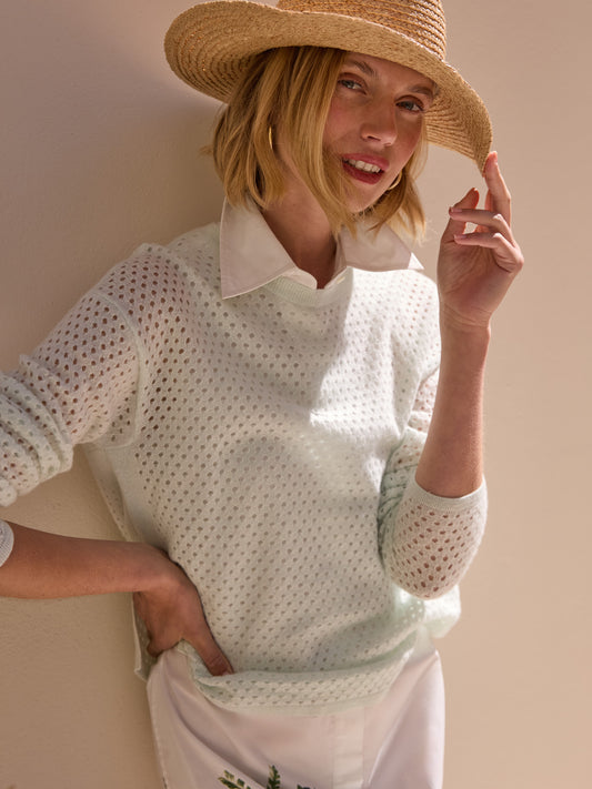 J.McLaughlin Philomena sweater in light mint made with cashmere/linen. 