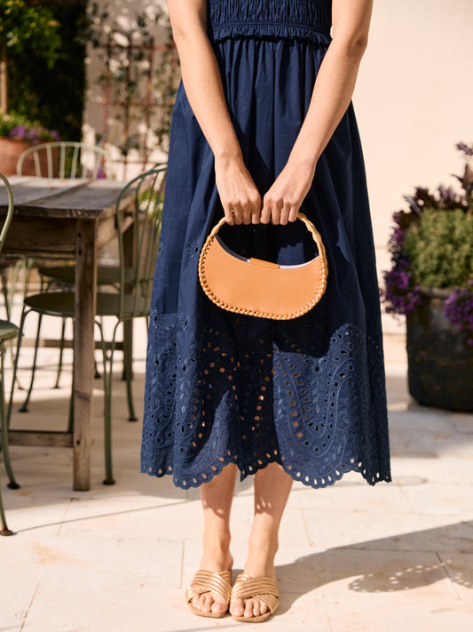 J.McLaughlin Aria handbag in natural made with wicker and leather.