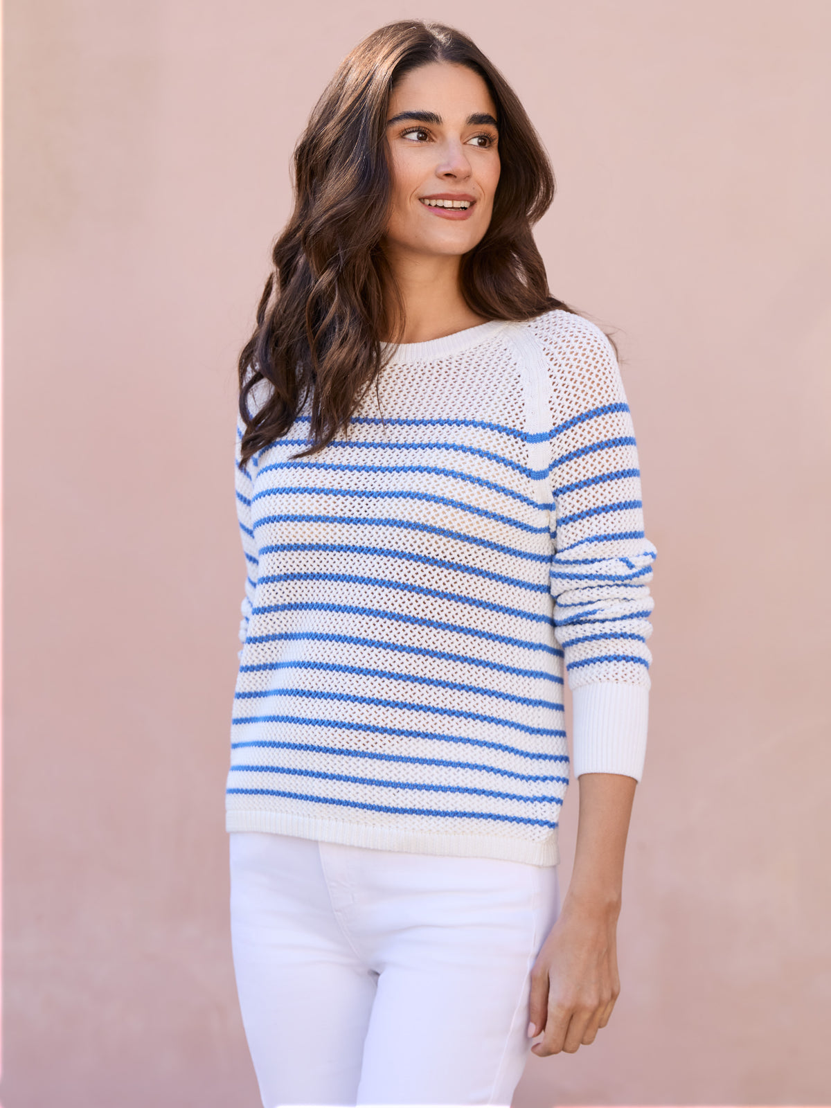J.McLaughlin Cape sweater in white/blue made with cotton. 