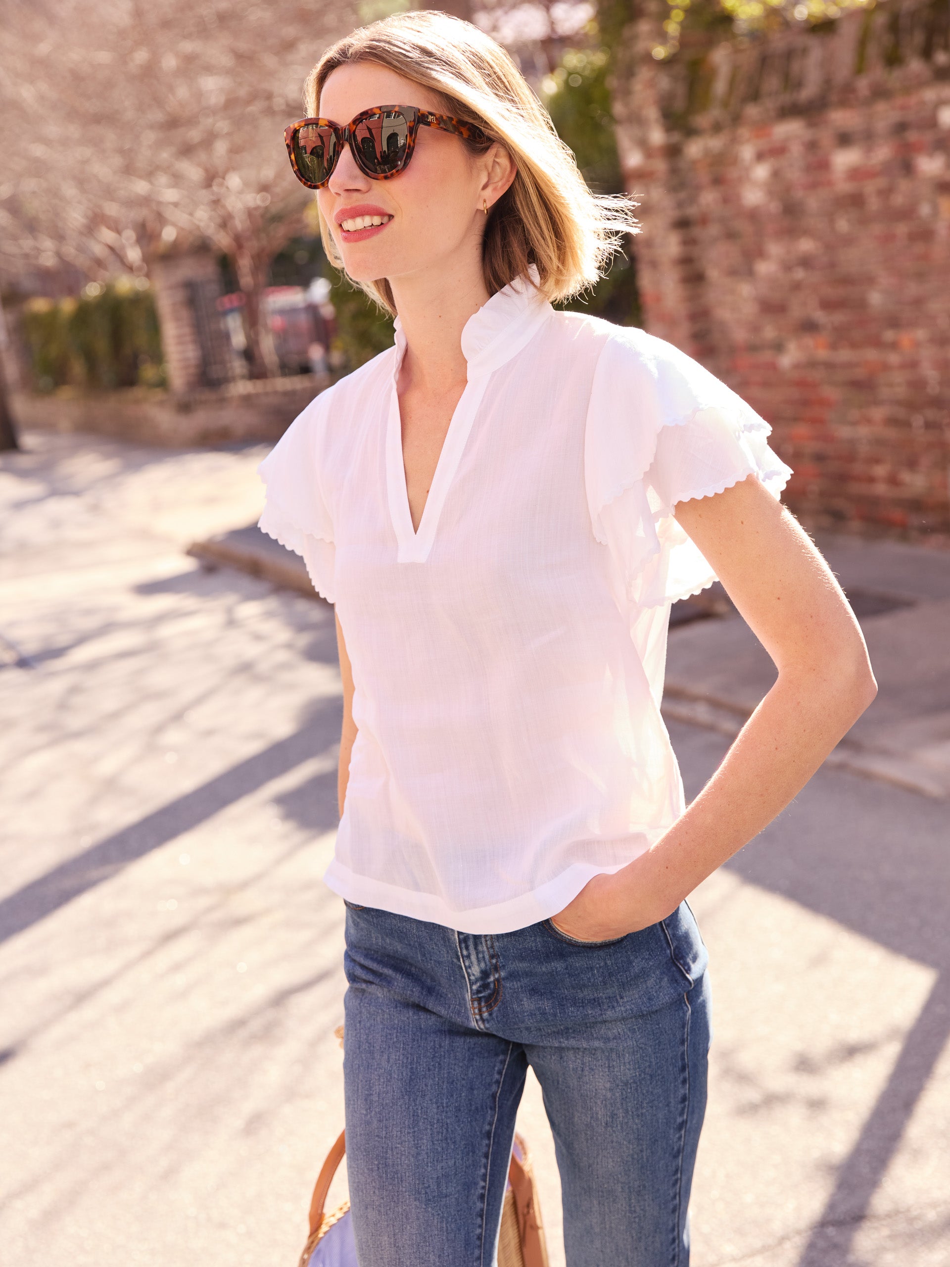 J.McLaughlin Elara top in white made with ramie/tencel.