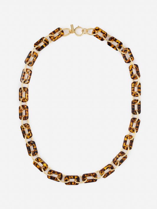 Chain Link Necklace by J.McLaughlin featuring rectangular tortoiseshell links connected by gold-tone metal, combining effortlessly stylish and enduring designs for a legacy of timeless fashion. A destination for defining style. Life, Well-Lived.