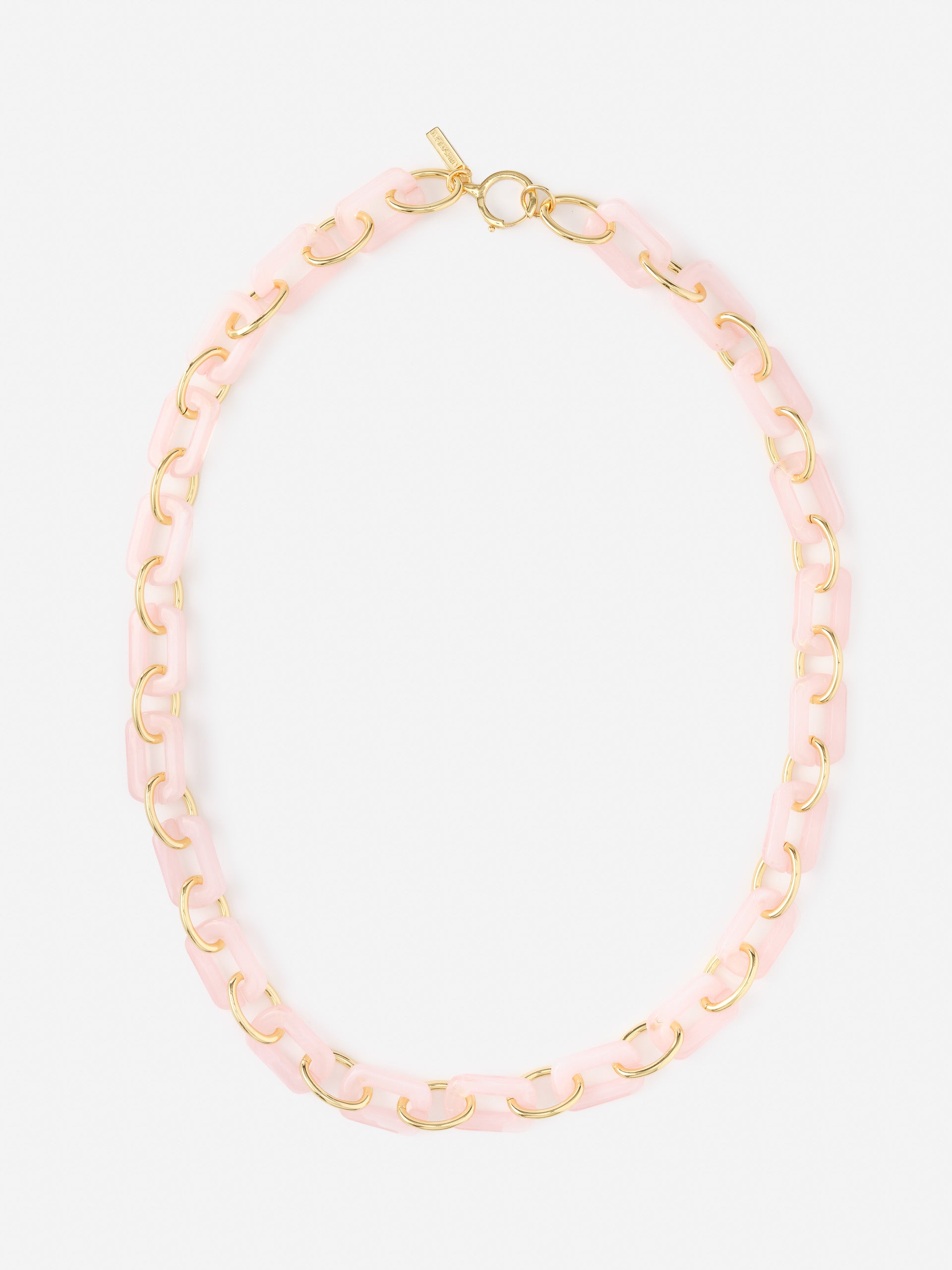 Chain Link Necklace from J.McLaughlin featuring pink and gold-tone links, showcasing effortlessly stylish, enduring designs and a legacy of timeless fashion.