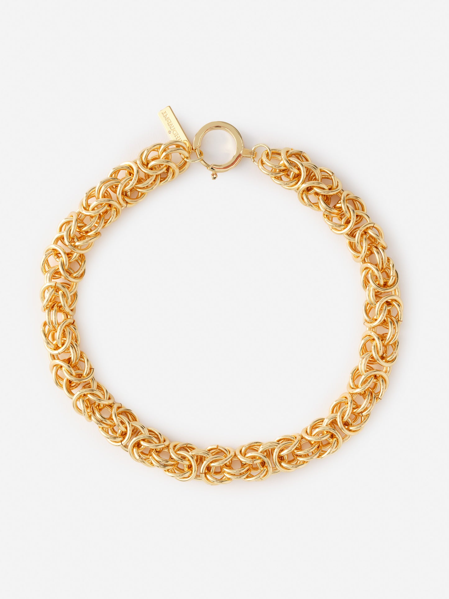 Intertwined Link Chain Necklace by J.McLaughlin in polished gold-tone metal, showcasing effortlessly stylish, enduring designs and a legacy of timeless fashion. A destination for defining style. Life, Well-Lived.