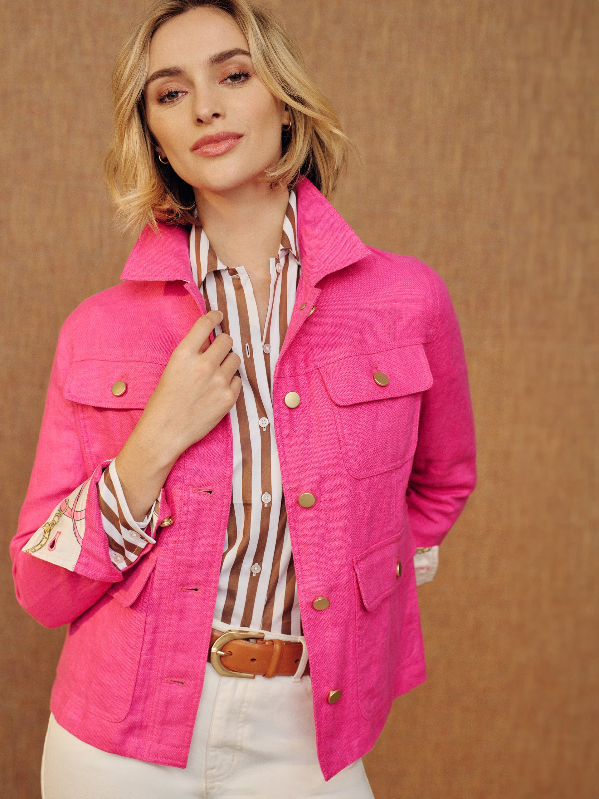 J.McLaughlin Willow jacket in hot pink made with linen.