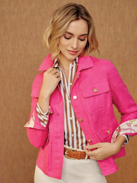 J.McLaughlin Willow jacket in hot pink made with linen.