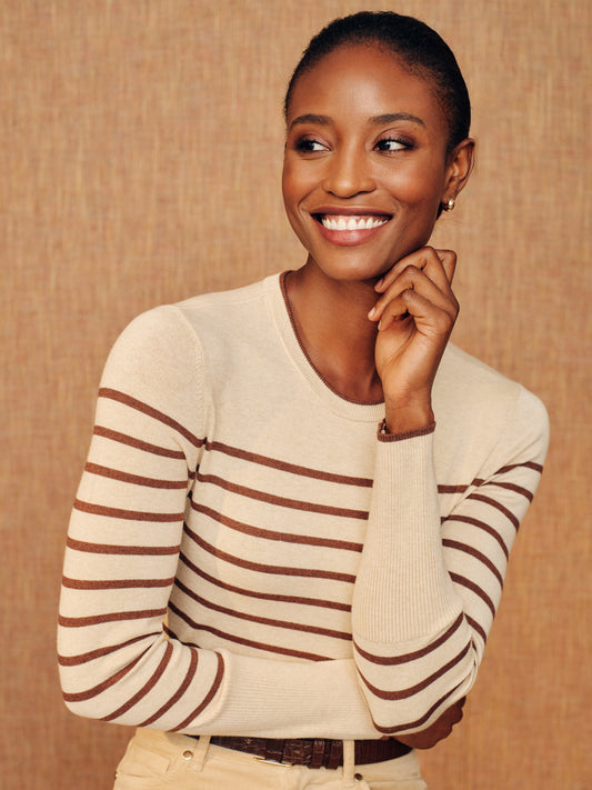 J.McLaughlin Poet sweater in heather oatmeal/heather cocoa made with cotton/modal.