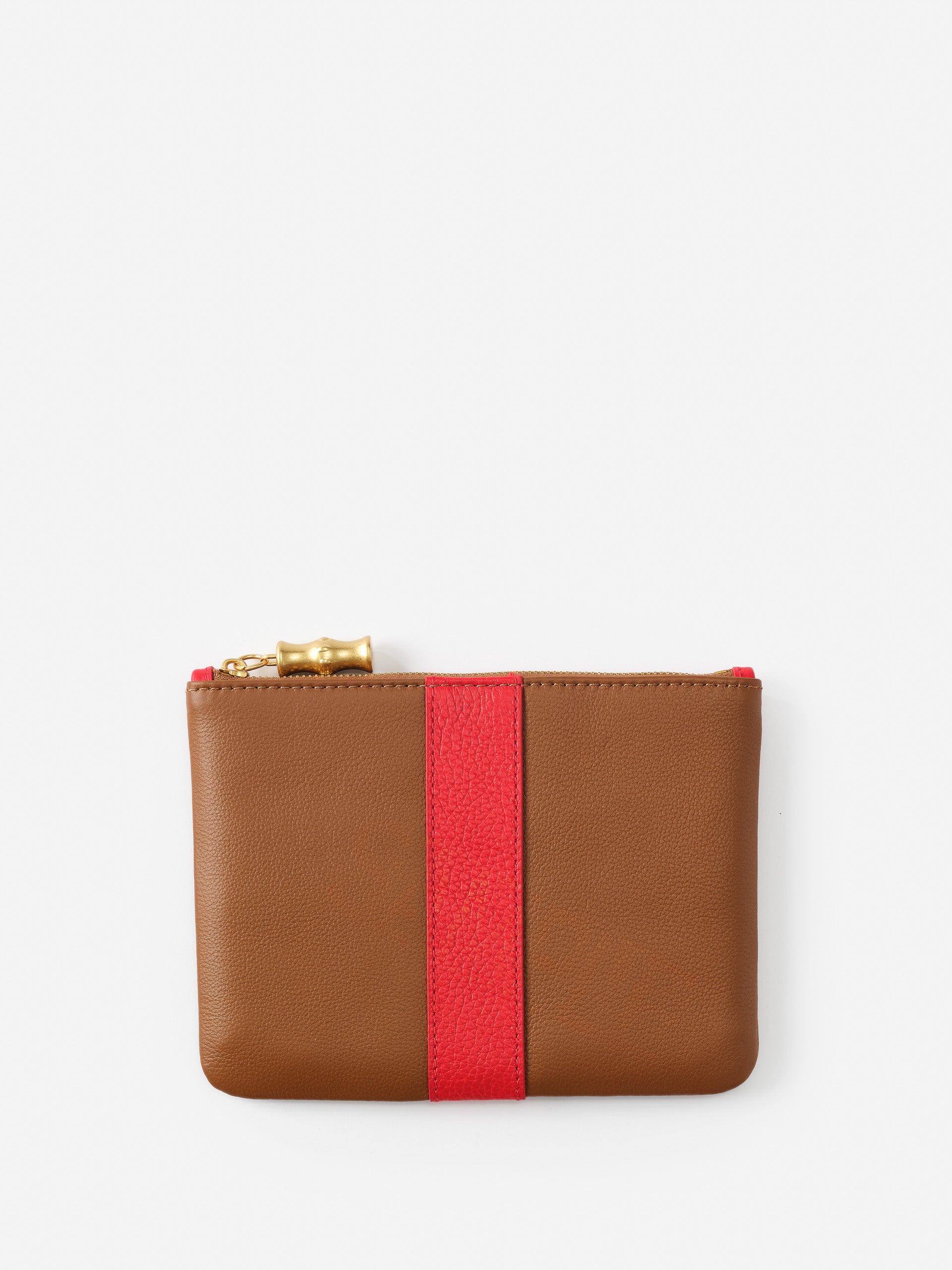 J.McLaughlin Nyla clutch in tobacco/red made with leather.