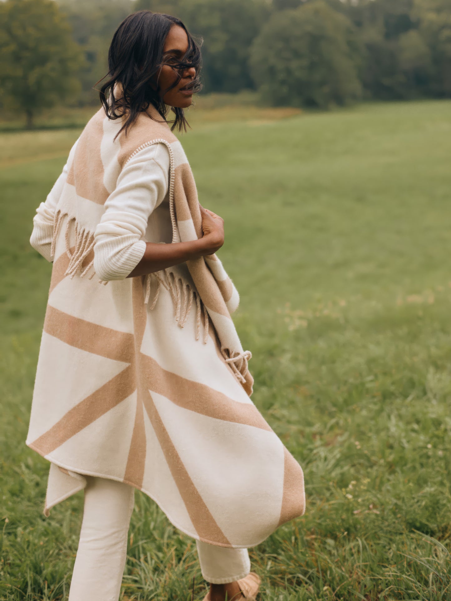 J.McLaughlin Milda vest in camel/off white made with wool.