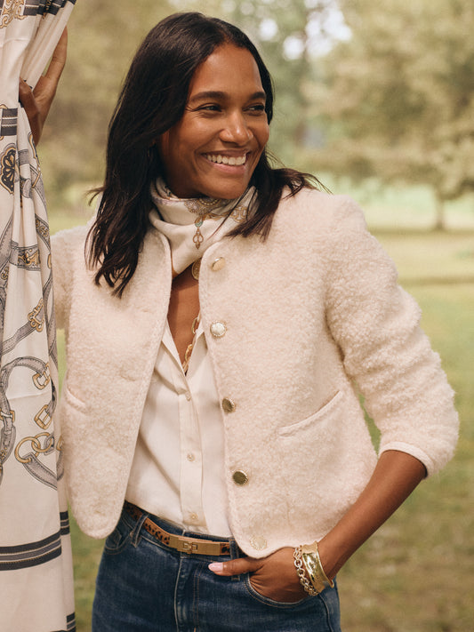 J.McLaughlin Bramwell jacket in ivory made with polyester. 