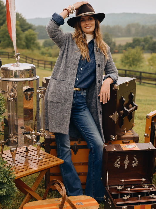 J.McLaughlin Tripp coat in black/off white made with nylon.