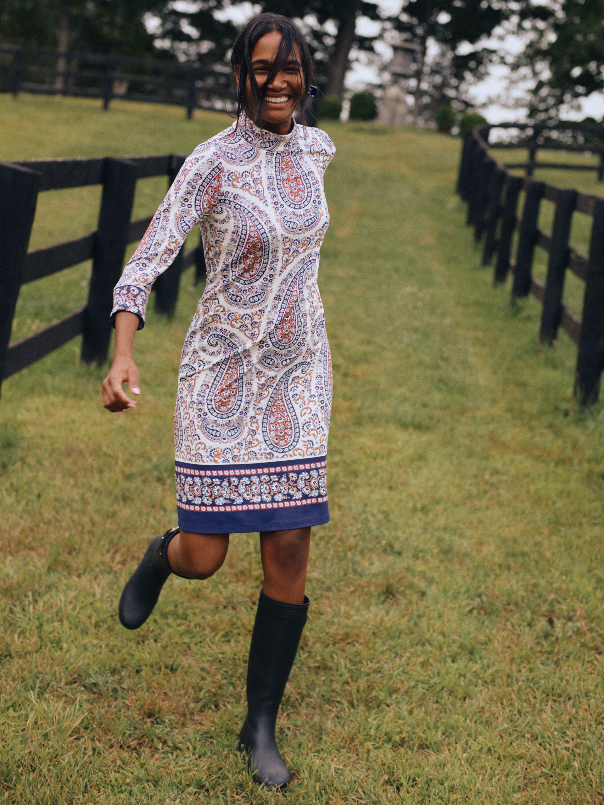 J.McLaughlin Zelda dress in off white/red/blue made with catalina cloth. 
