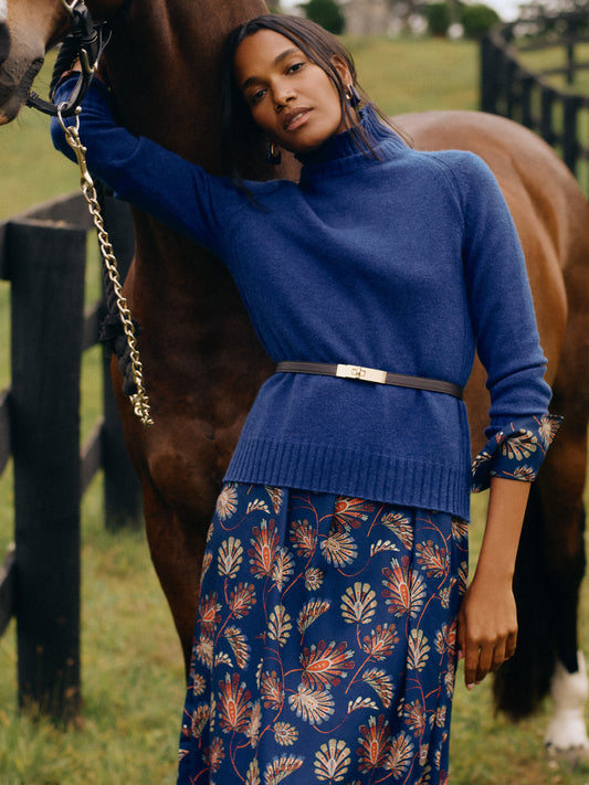 J.McLaughlin Isla sweater in denim made with cashmere. 