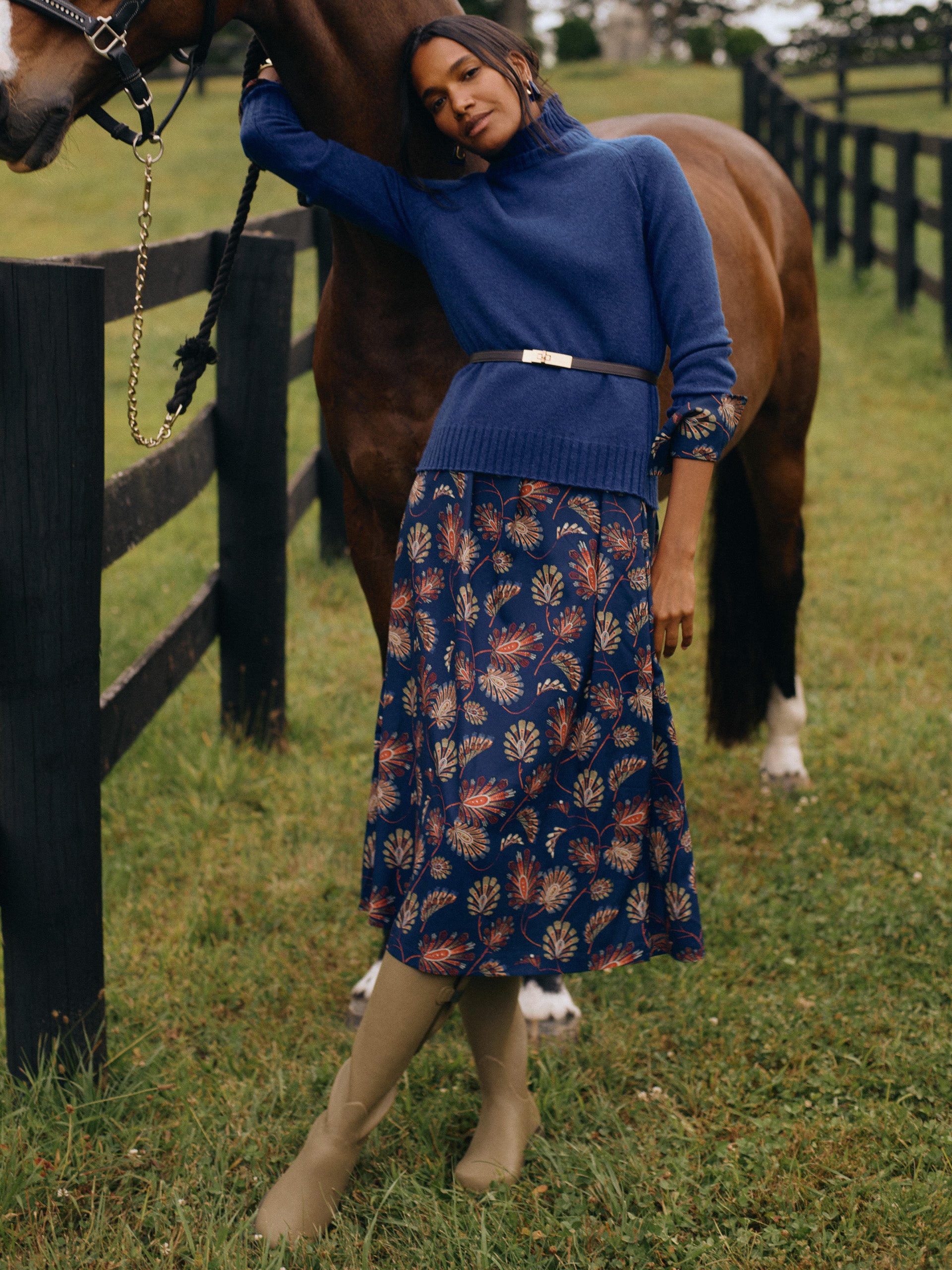 J.McLaughlin Belle dress in navy/multi made with polyester. 