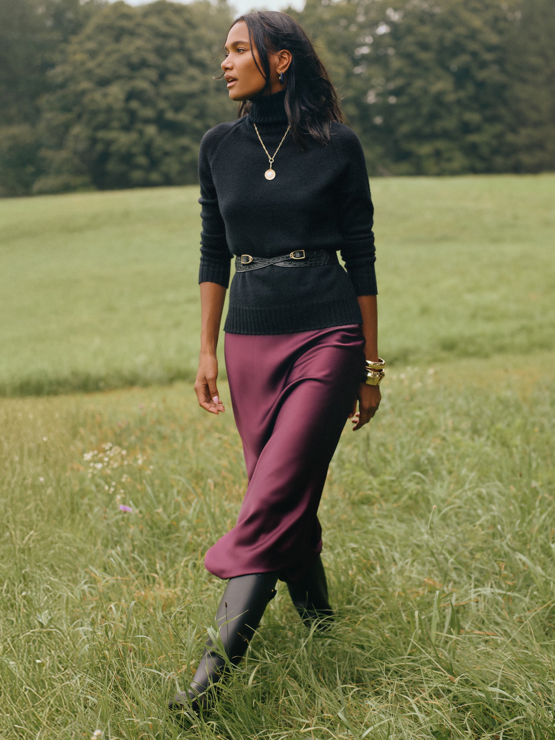 J.McLaughlin Zahara skirt in burgundy made with poly satin.