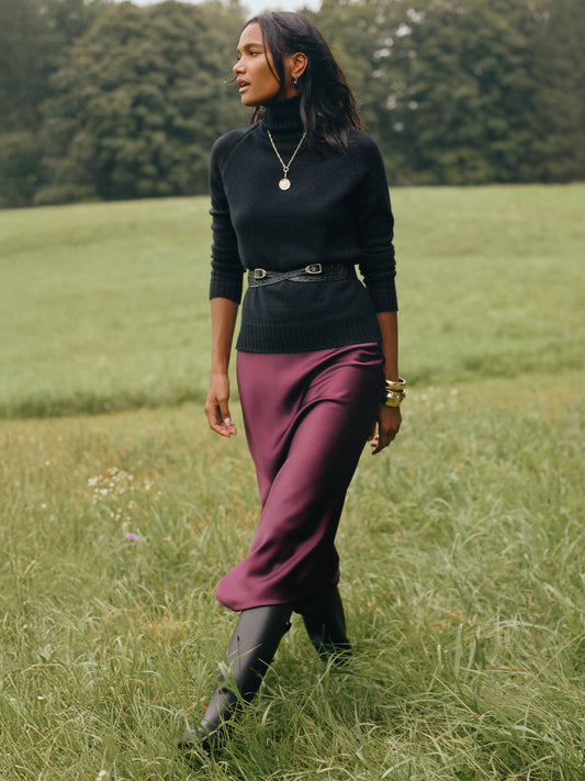J.McLaughlin Zahara skirt in burgundy made with poly satin.